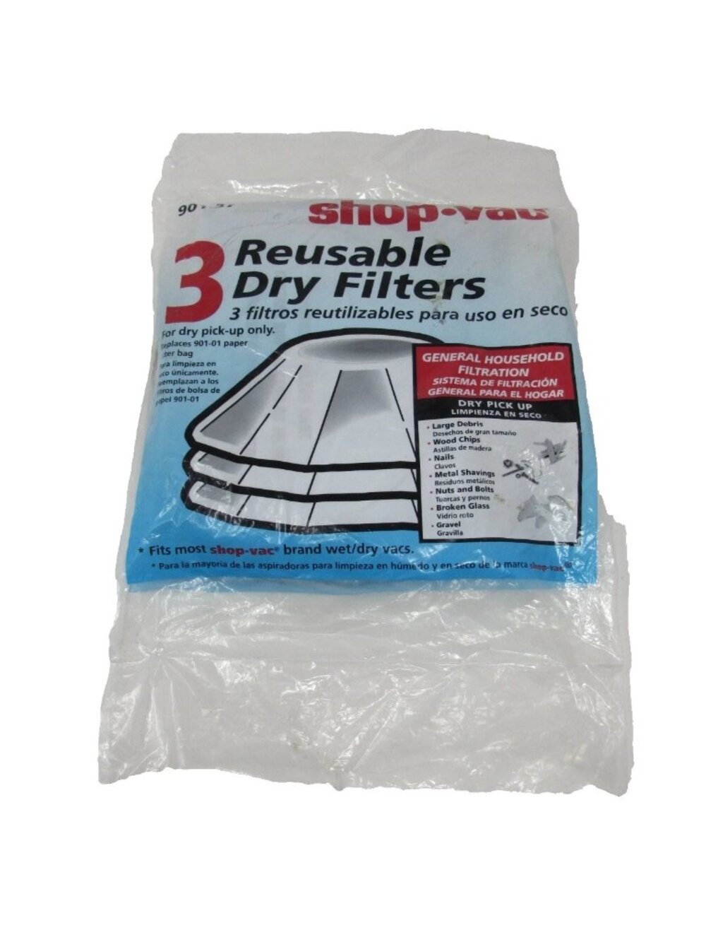 Genuine Shop Vac 3 Reusable Dry Filters 901-37 Wet /Dry Vacs